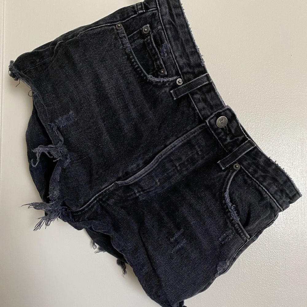 Reformation distressed denim high waisted shorts